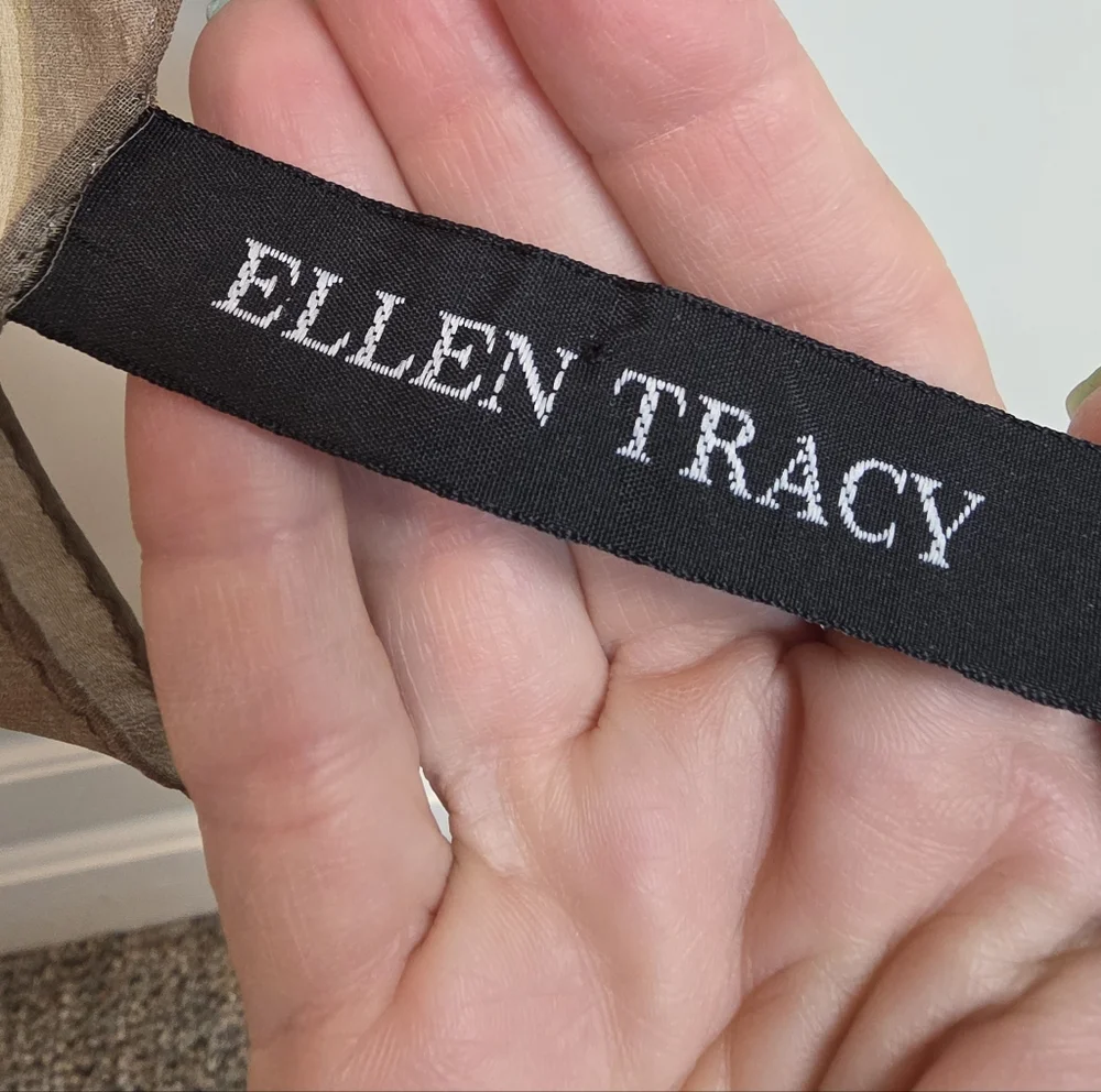 Ellen Tracy Taupe Floral Sprig Square Silk Neck Scarf